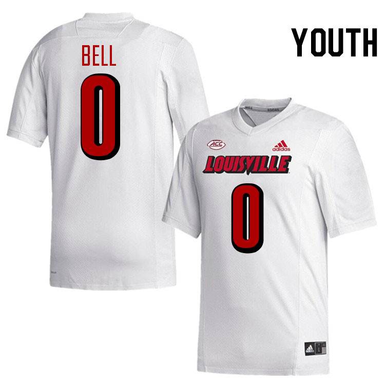 Youth #0 Chris Bell Louisville Cardinals College Football Jerseys Stitched-White